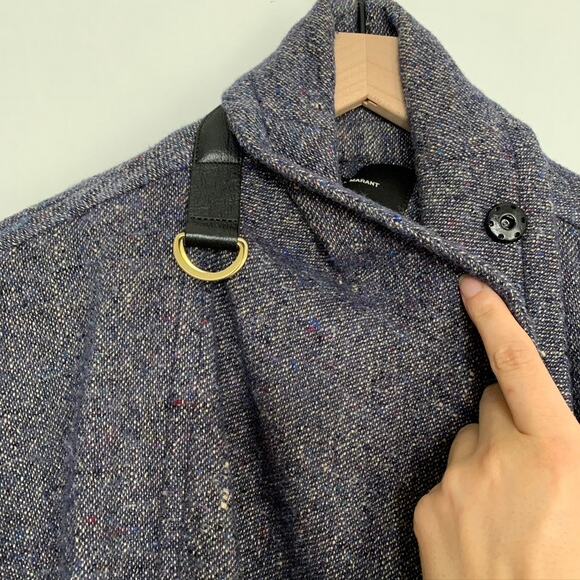 Isabel Marant Draped Coat Virgin Wool Blue Oversized Longsleeve Womens Size 36 - Picture 10 of 15